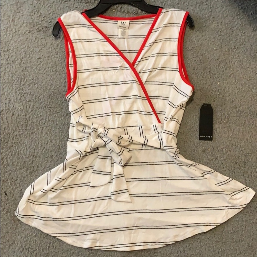 Wrapper White Red Stripes Top